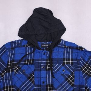 Golden Tree Casual Button Up Long Sleeve Hoodie Mens Size Medium M Blue Plaid